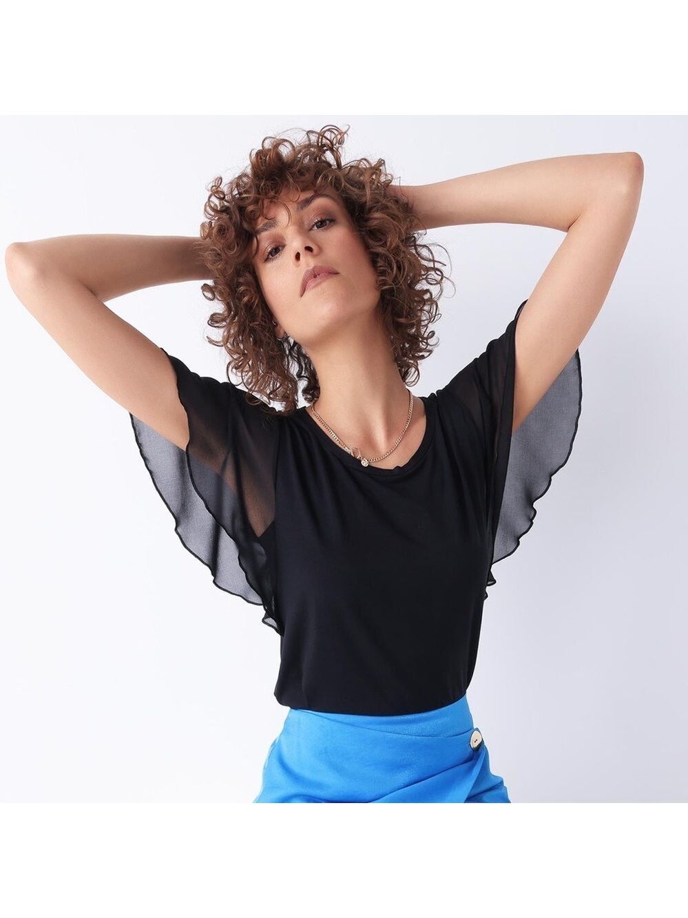 Joseph Ribkoff Vintage Black Short Sleeve Ruffle Flutter Sleeve Blouse, size 12